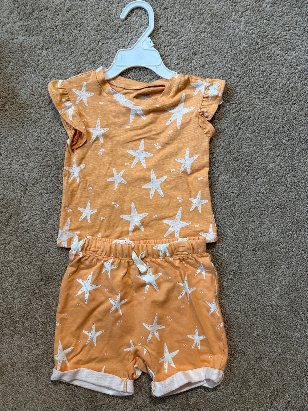Kids Matching Set - Orange Starfish Print Tee & Shorts